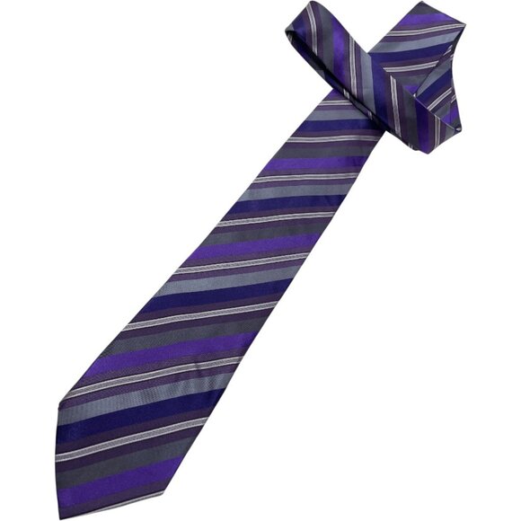 Kenneth Cole Reaction Silk Tie Striped Repp Purple Gray - Picture 2 of 6